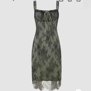 Lace knot front green and black cami dress